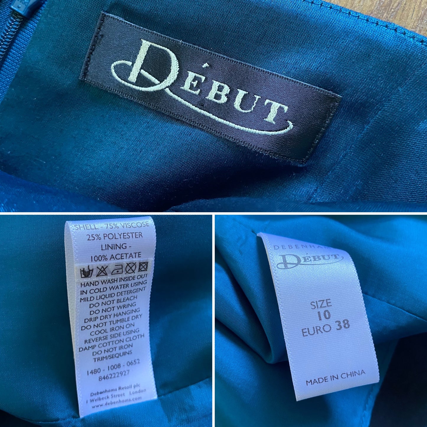 Debut shimmery teal evening dress uk 10