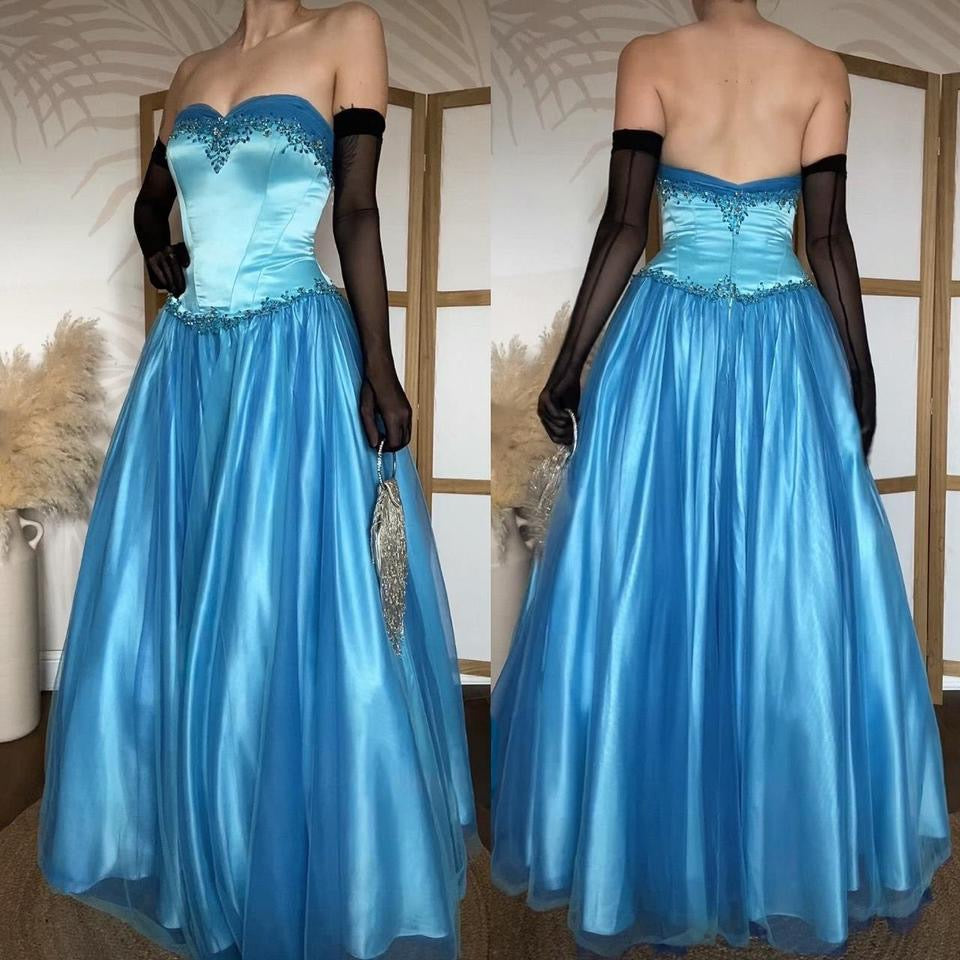 Bright blue strapless a-line prom dress uk 12