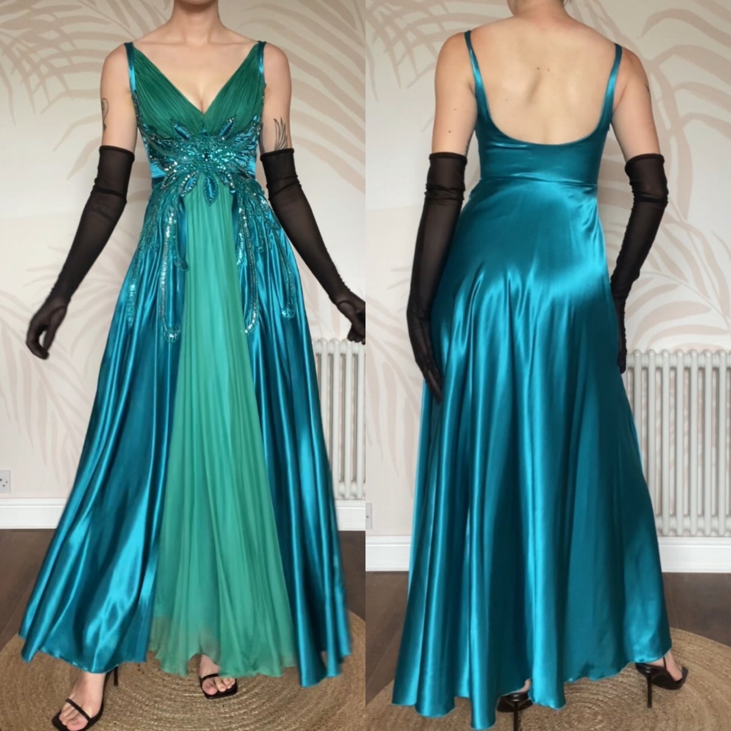 Blue & Green Butterfly Evening Gown UK 6