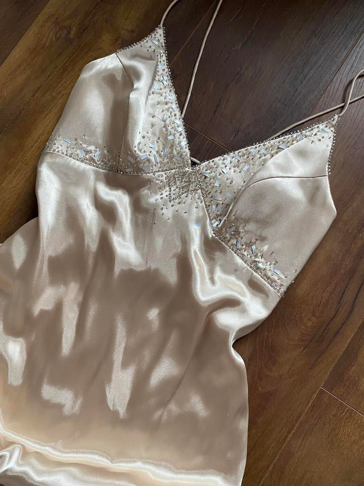 Dave & Johnny gold beaded evening dress UK 12