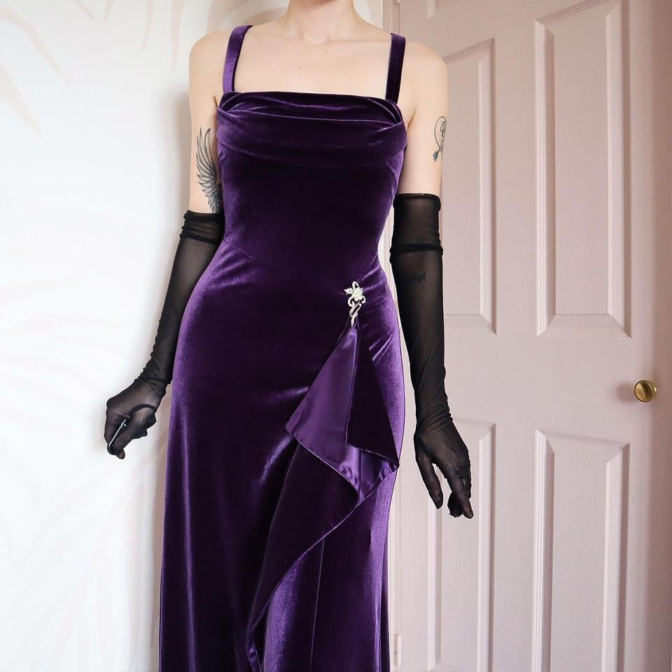 Purple velvet stretch evening dress uk 18