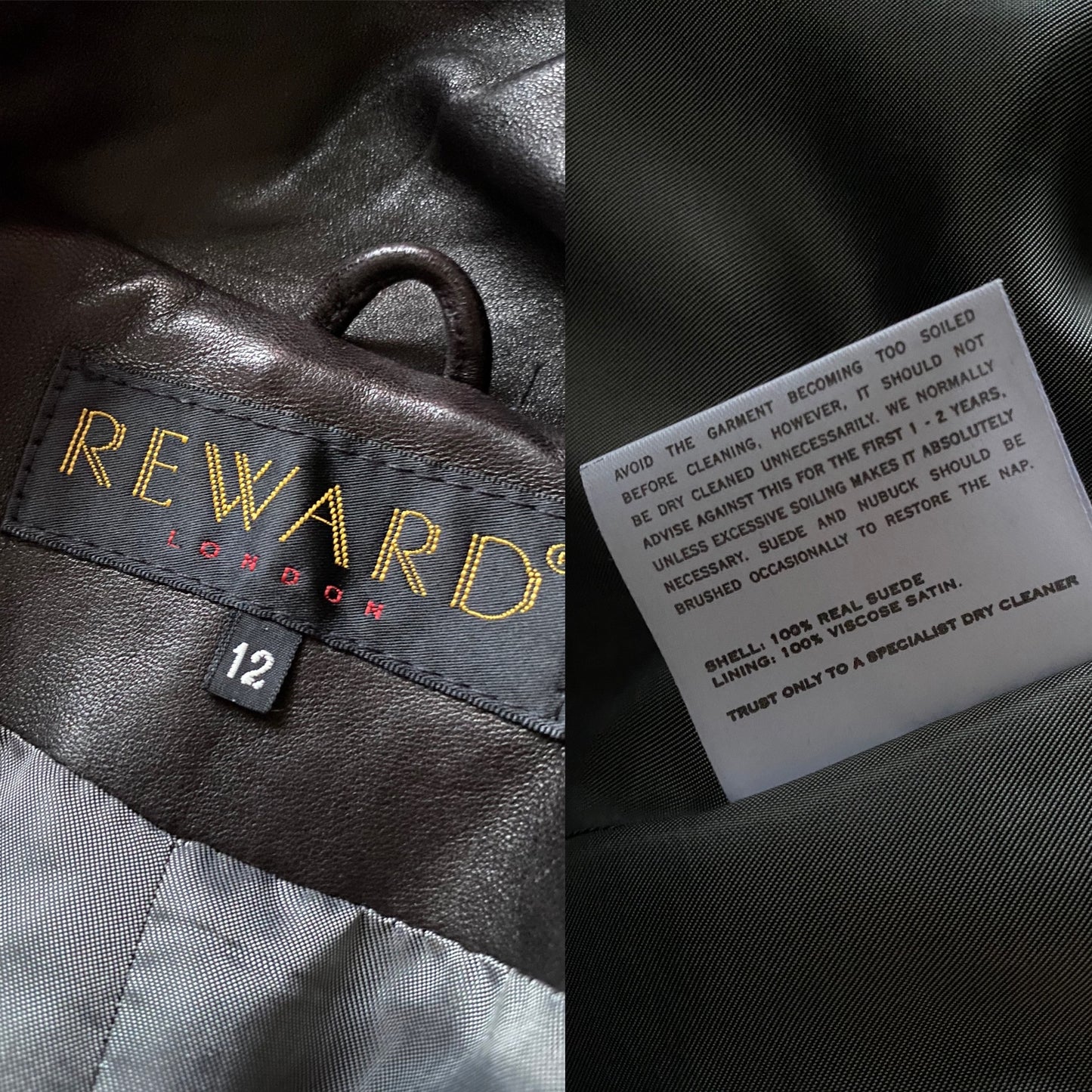 Black real leather long coat with belt UK 12