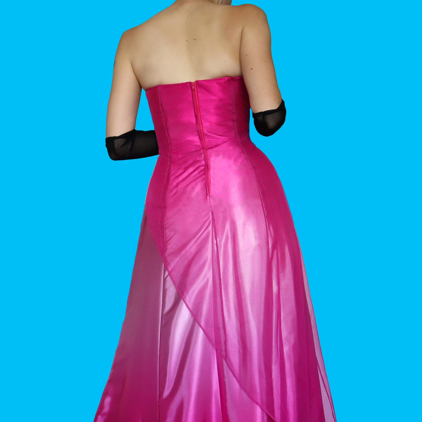 Pink satin ombré beaded strapless dress UK 12