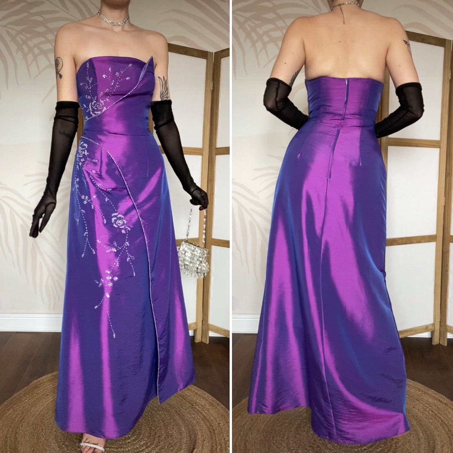 Bright purple a-line beaded prom dress UK 10-12