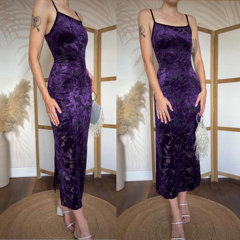 Bhs purple velvet stretch evening dress uk 10