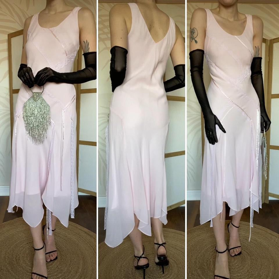 Baby pink slip lace evening dress UK 12