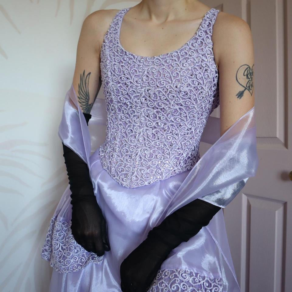 YVE London lilac a-line evening gown & shawl UK 10-12