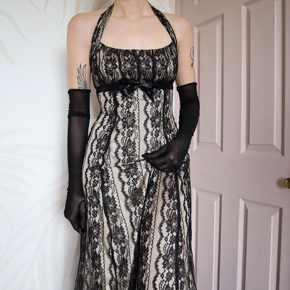 Zum Zum lace halter neck evening prom gown UK 12