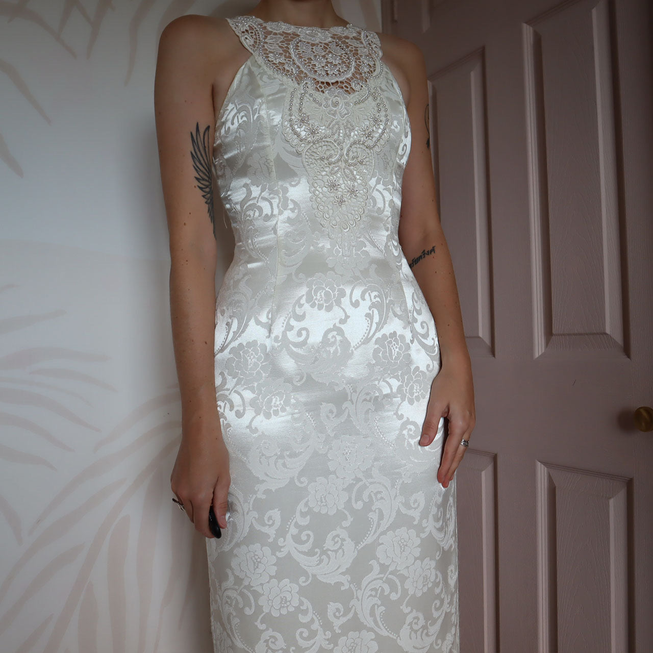Silky white Jessica McClintock petite wedding dress UK 8