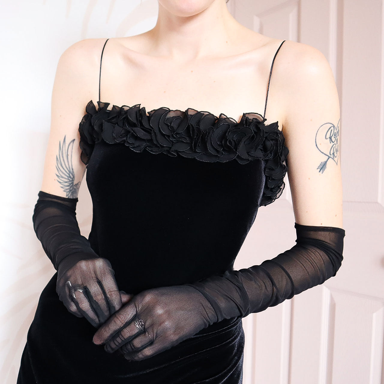Black velvet Gina Bacconi evening dress UK 16