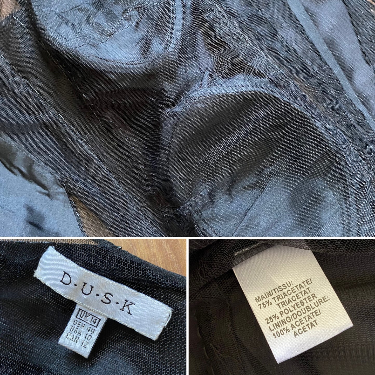 Black Dusk beaded sheer cut out evening dress UK 14