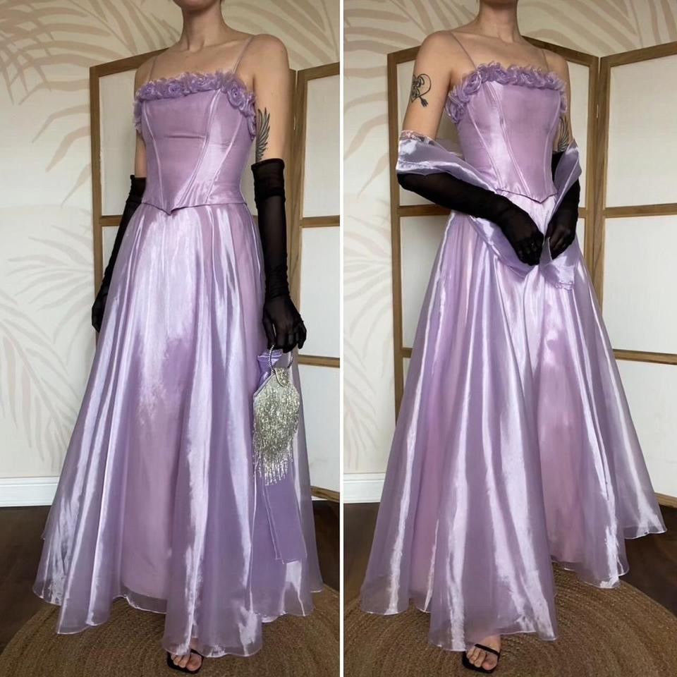 Yve London lilac organza a-line prom dress & shawl UK 10