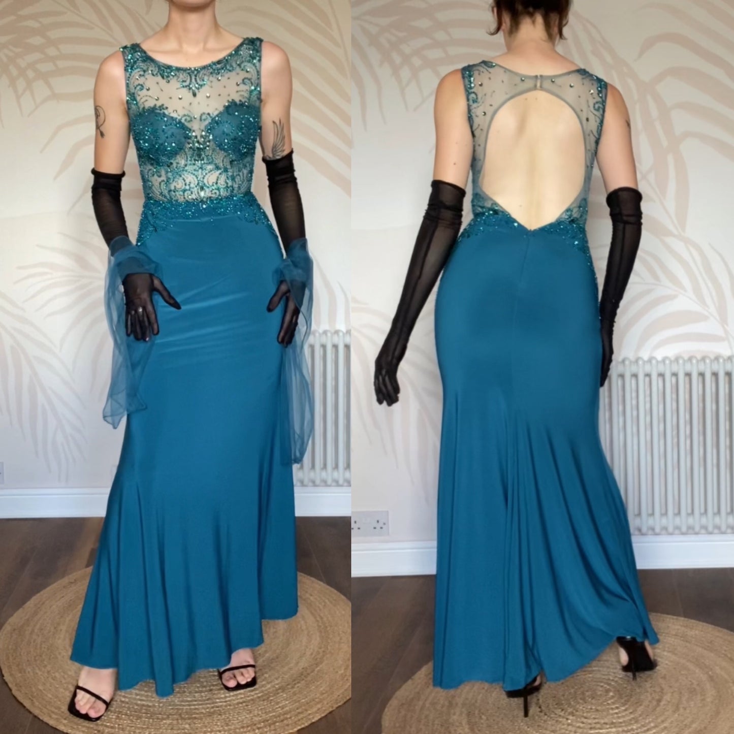 Goya teal gem evening dress & shawl UK 6