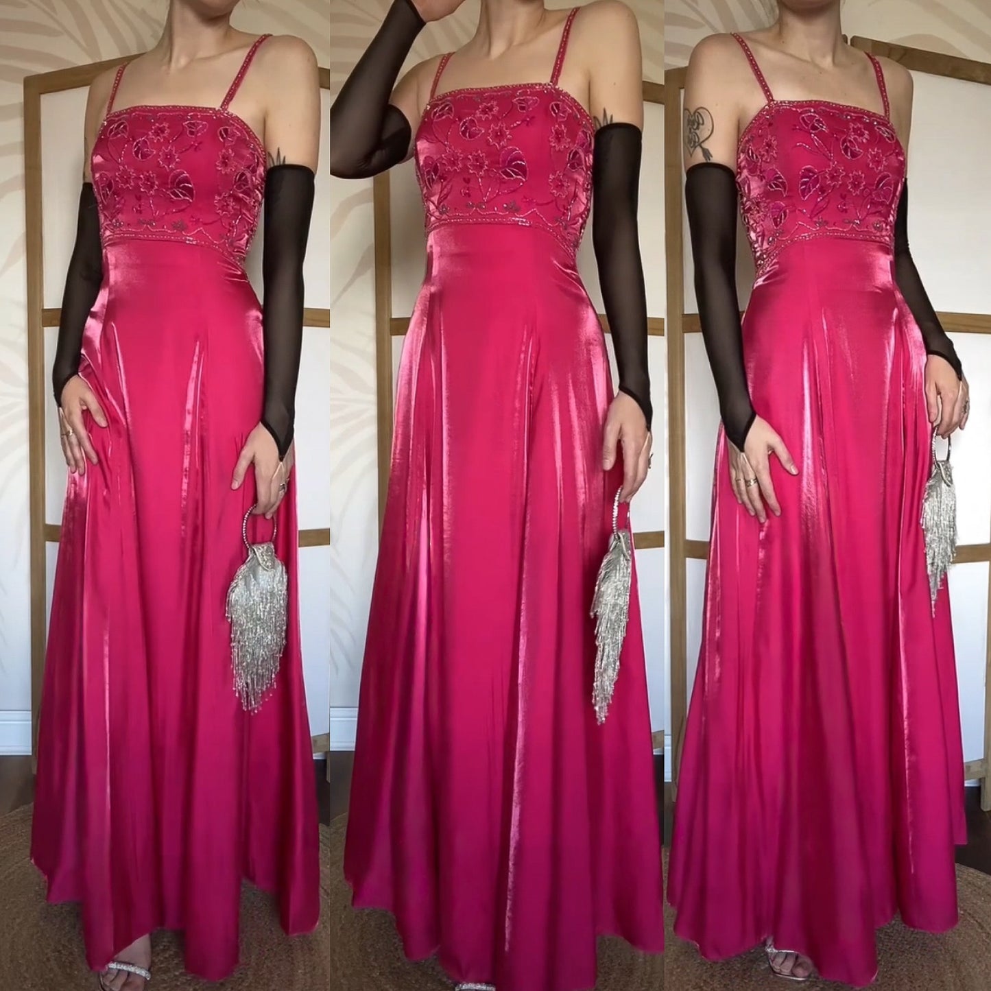 Fuchsia pink a-line beaded evening dress uk 12