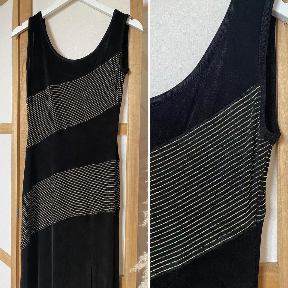 Bernshaw black & gold stretchy bodycon dress uk 10