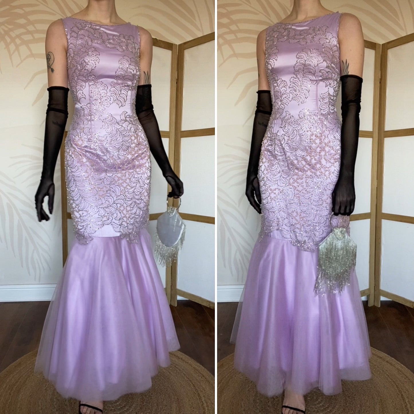 Lilac beaded Goya fishtail prom dress UK 10