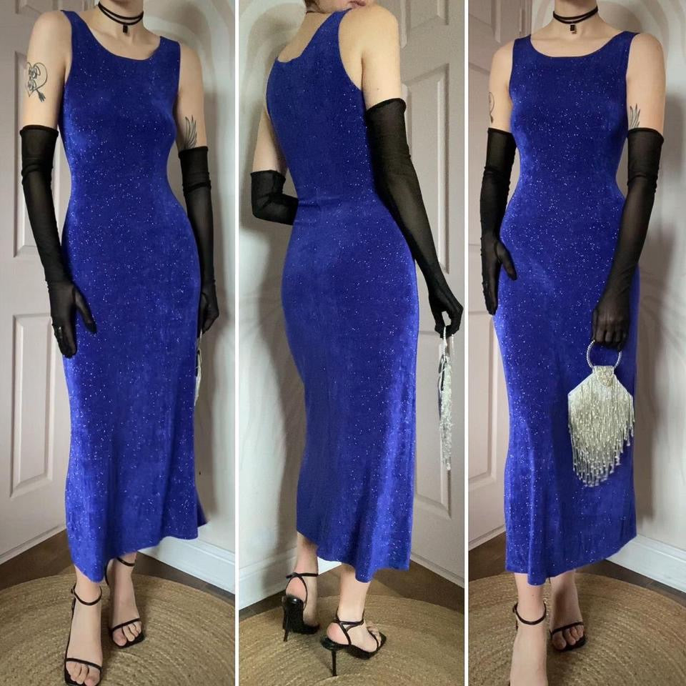 Bay Trading blue glittery stretch evening dress UK 10