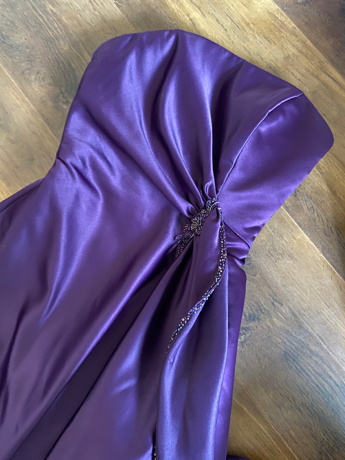 Purple Margaret Lee strapless prom dress UK 6