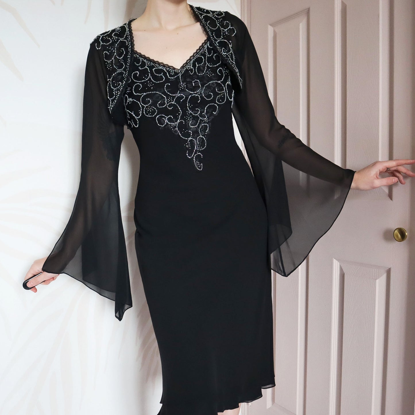 Vintage After Six 2 piece chiffon dress & shawl UK 10