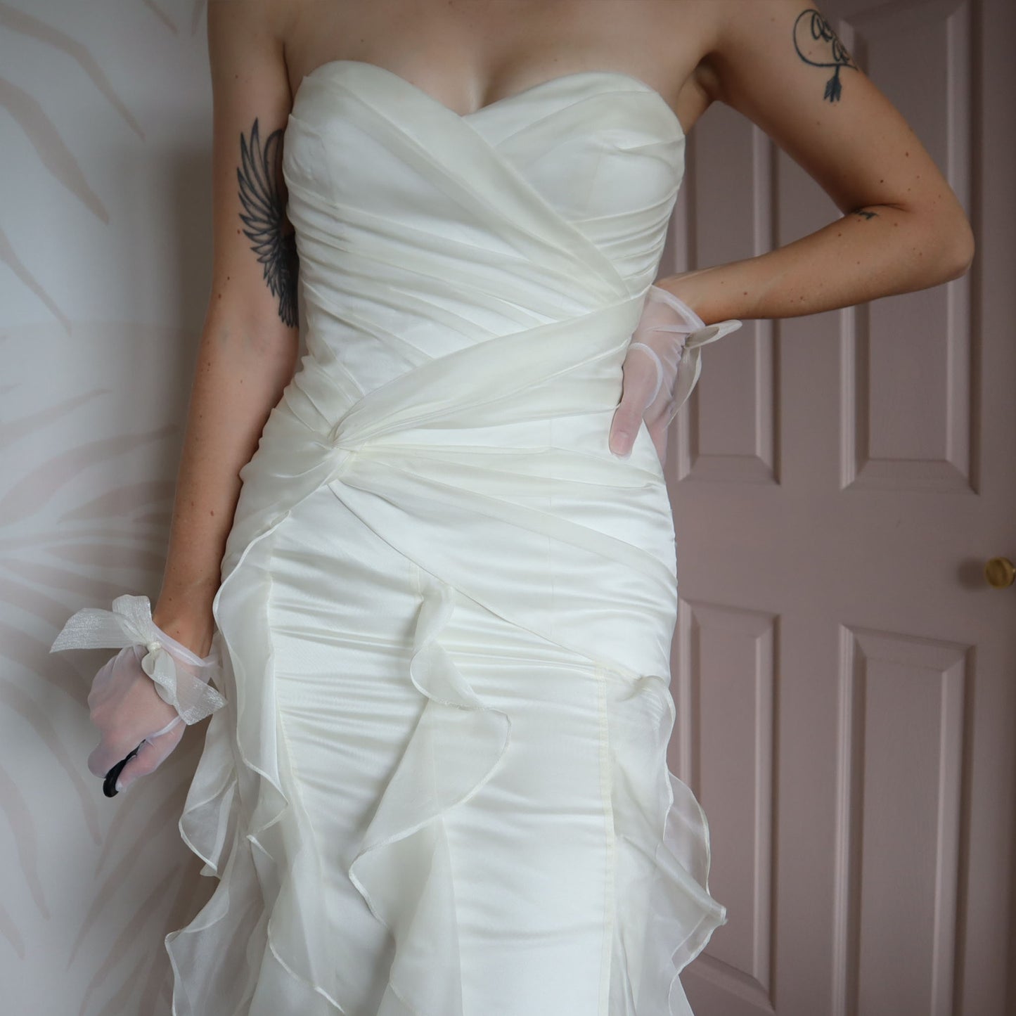 Strapless frilly wedding dress UK 8