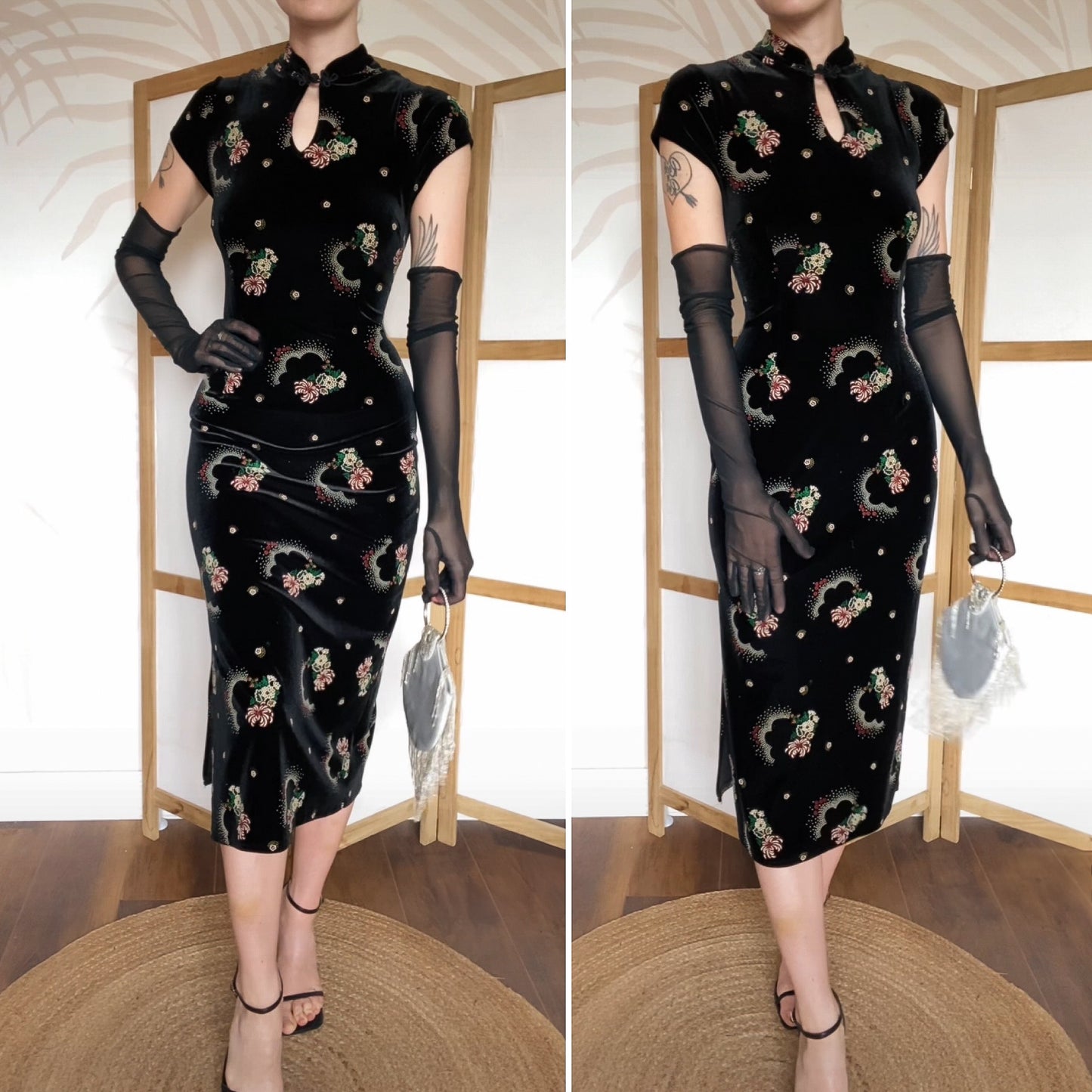 Charlotte Halton black velvet midi dress uk 14
