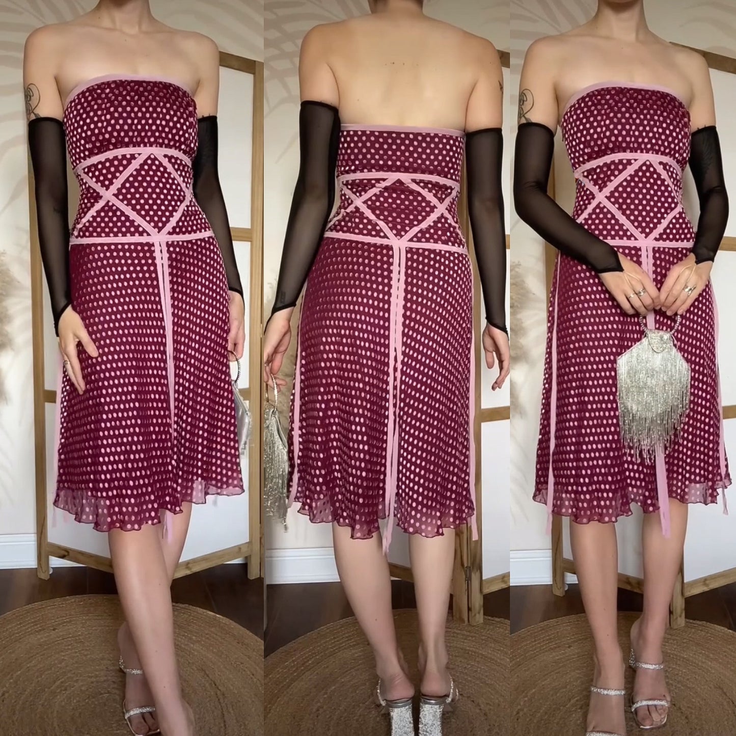 Silk blend strapless polka dot dress uk 12
