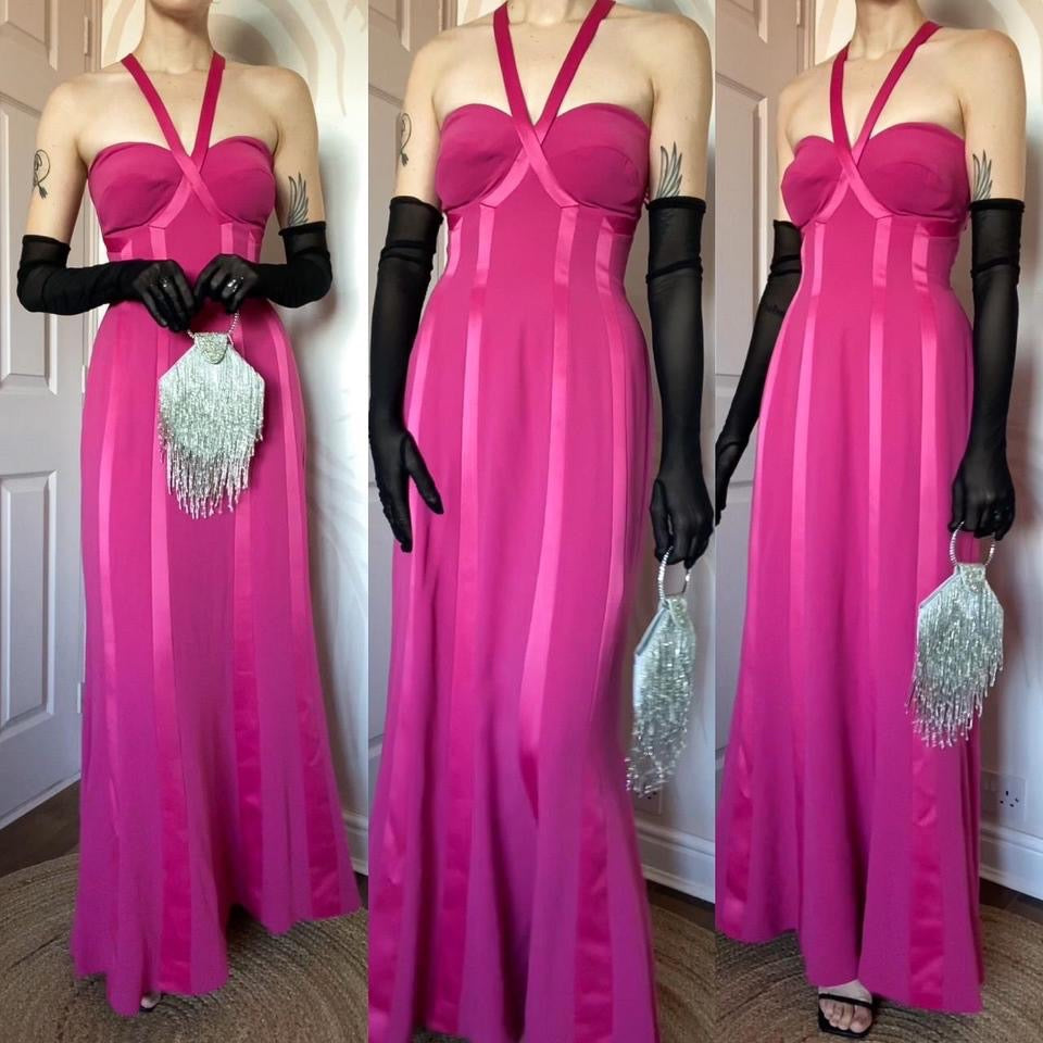Pink Frank Usher panelled evening dress UK 12