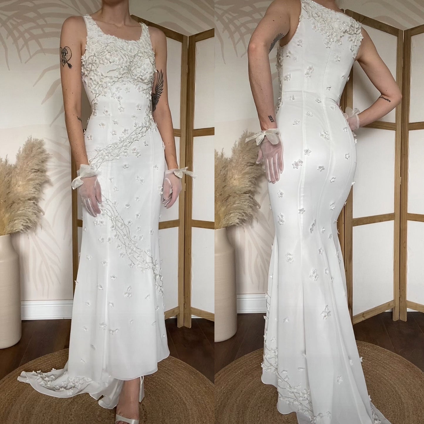 Christine Elizabeth white floral sequin & bead wedding dress uk 6-8