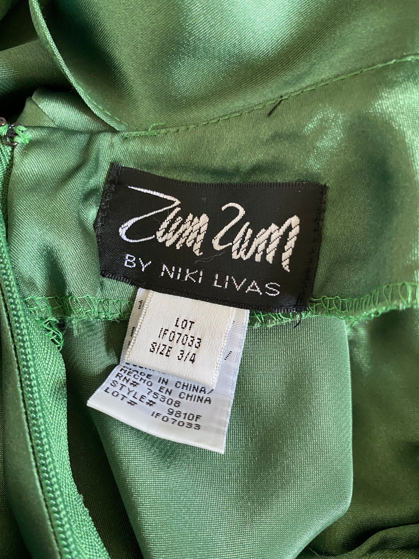 Zum Zum Green Satin Evening Gown Prom Dress UK 8