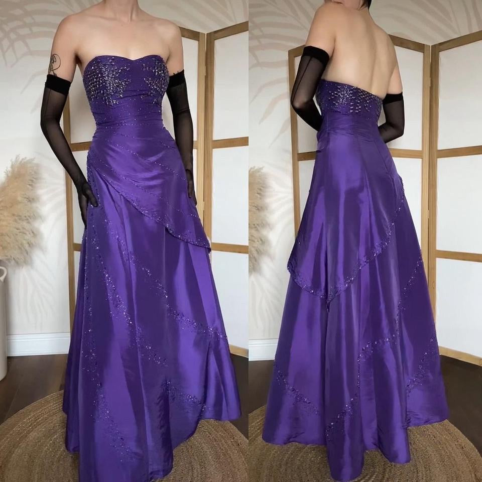 Strapless purple beaded a-line prom dress & shawl uk 12