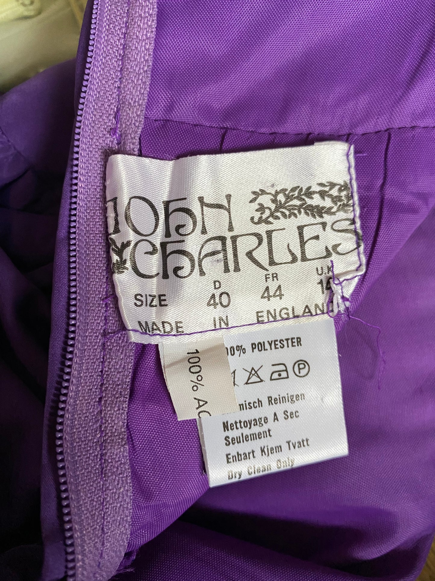 80s John Charles purple flared evening gown UK 12