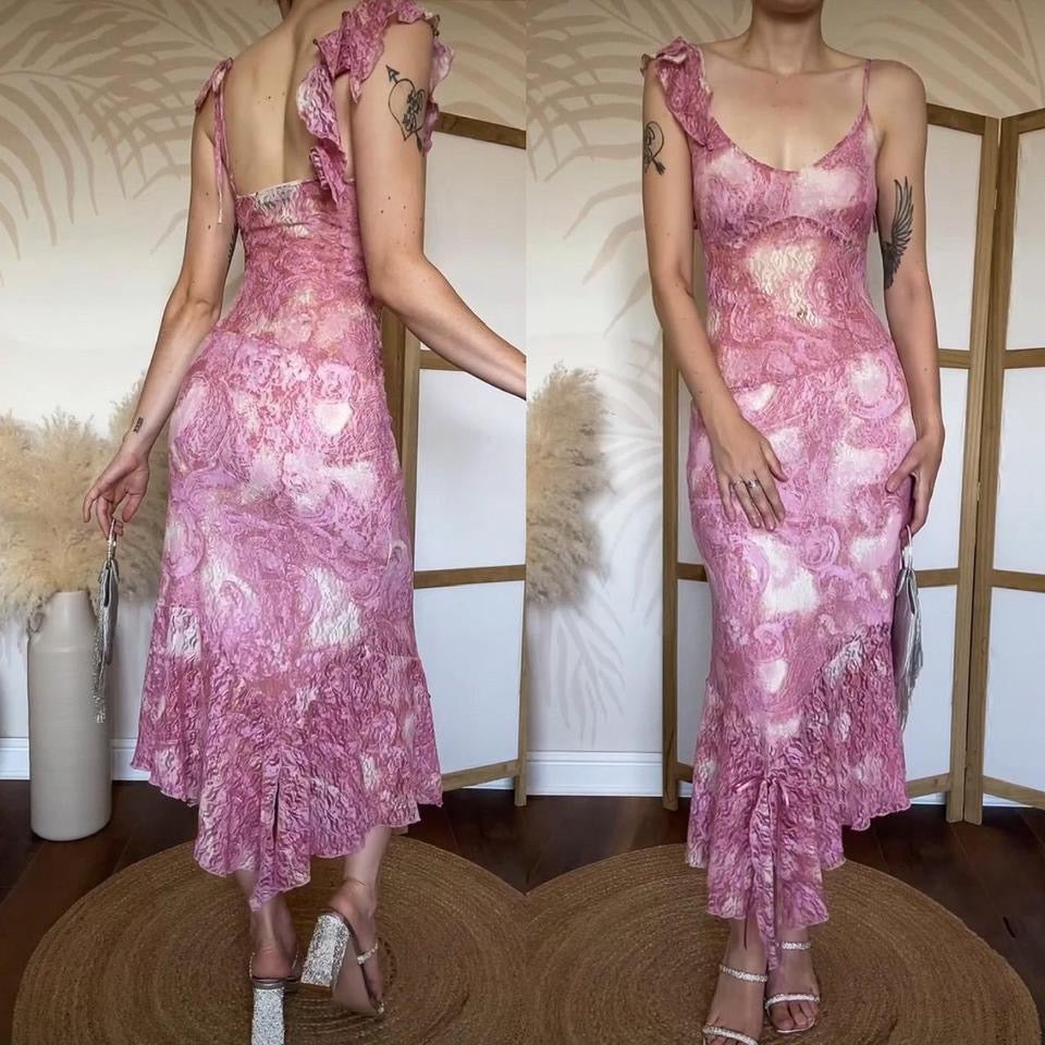 Pink Nick Coleman lace evening dress uk 8