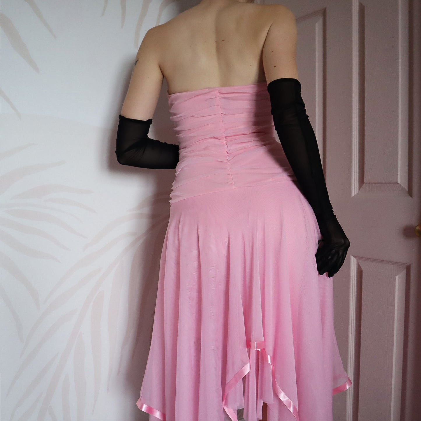 Baby pink YVE stretch evening dress UK S