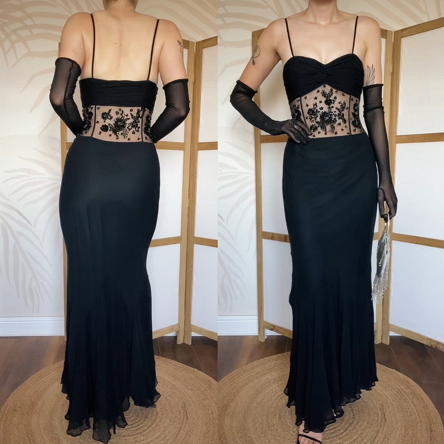 100% silk Emma Somerset sheer waist evening dress uk 10