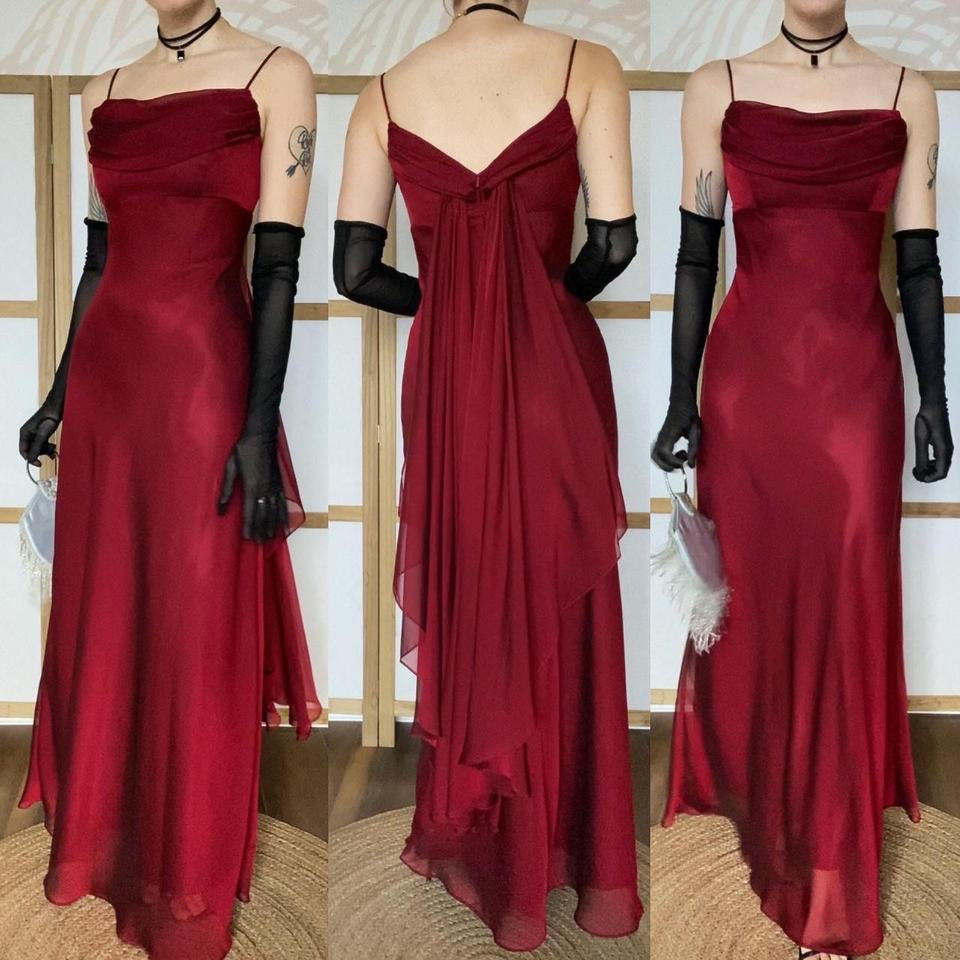 Tiffanys red chiffon evening prom dress UK 12