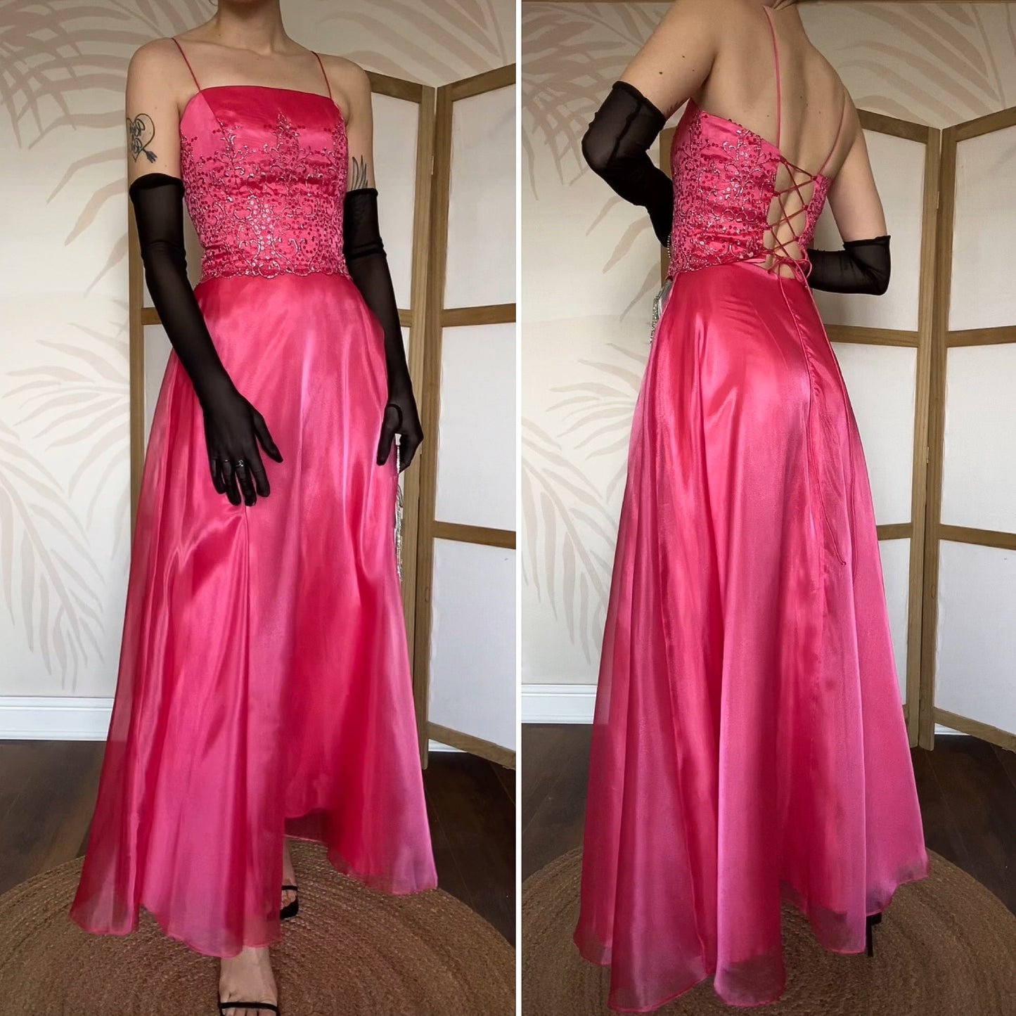 Pink Dave & Johnny organza 2 piece top & skirt set UK 8