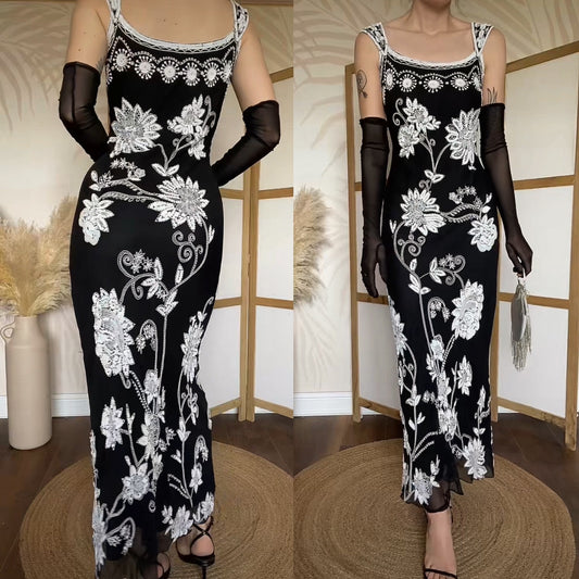 After Six black & white silk evening dress uk 10