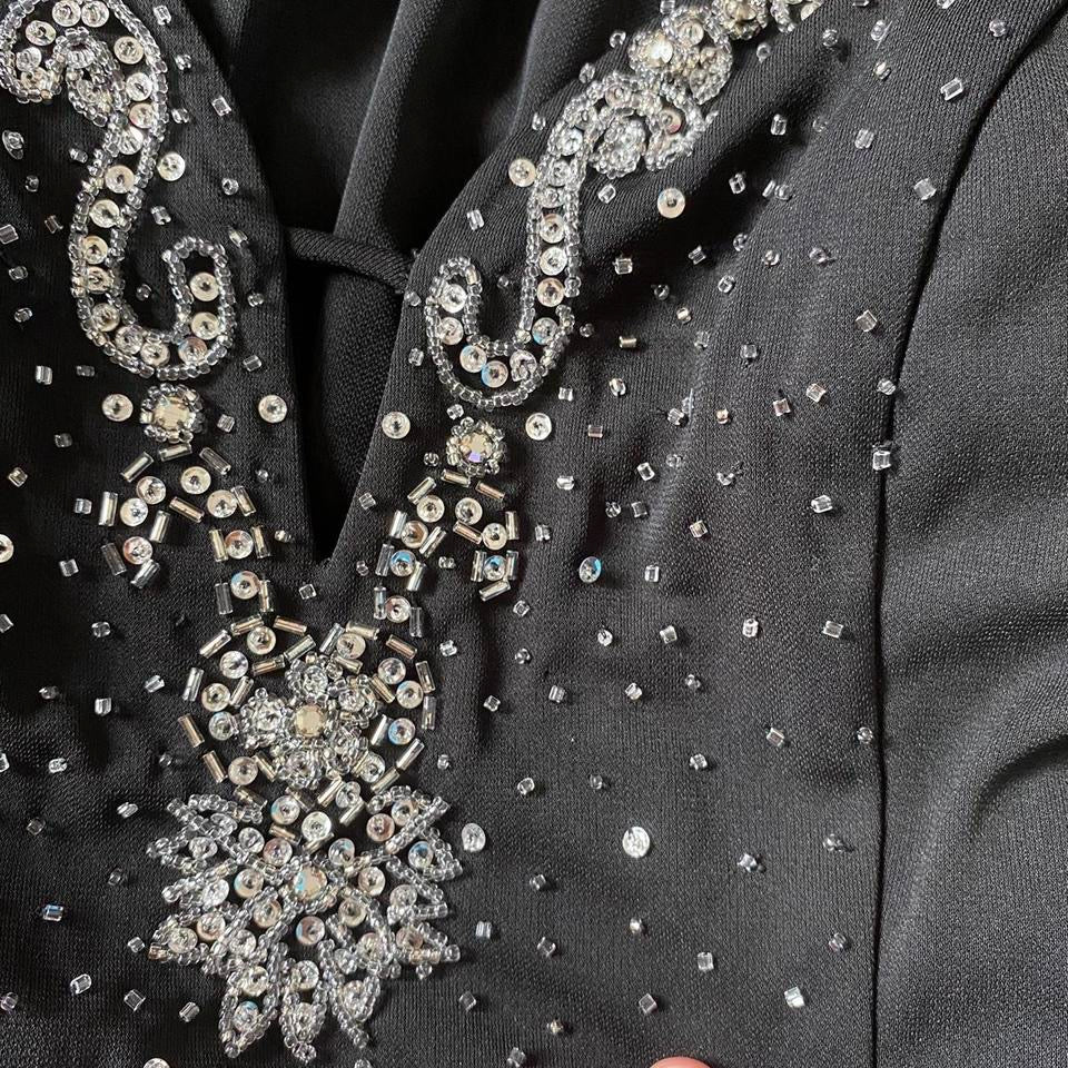 Black low cut lace up back evening dress UK 8-10