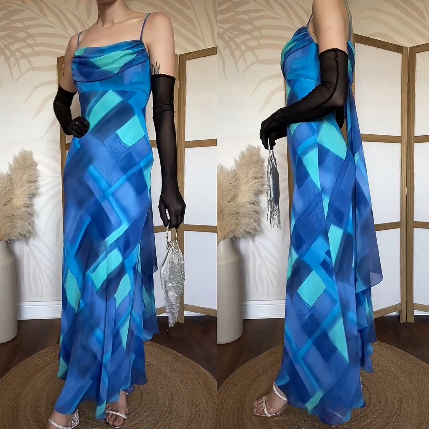 Betsy & Adam blue print evening dress UK 8