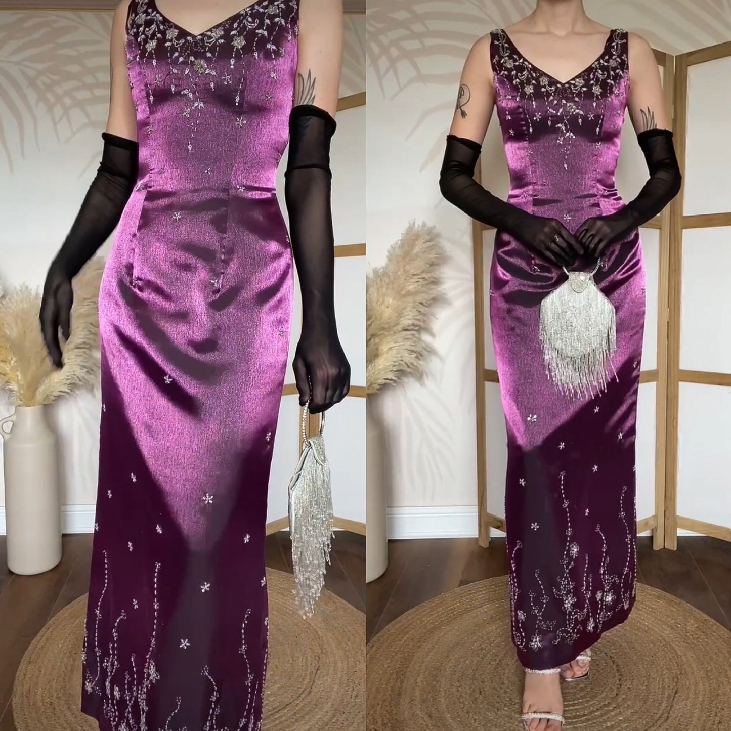 Blue Moon shimmery purple beaded dress uk 10