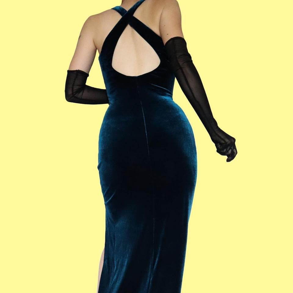 Teal John Charles velvet evening dress UK 12