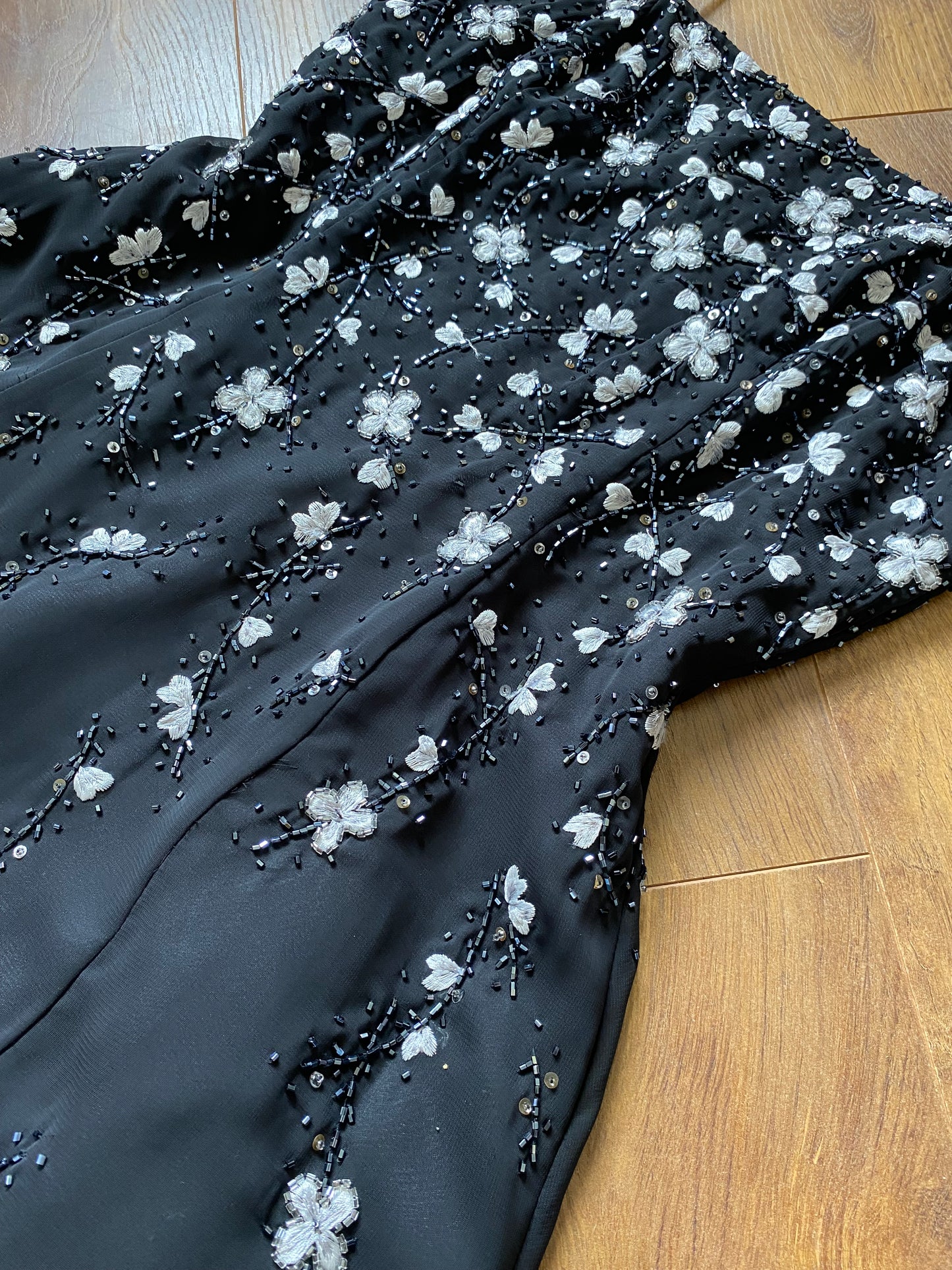 Black a-line beaded prom dress & shawl uk 10