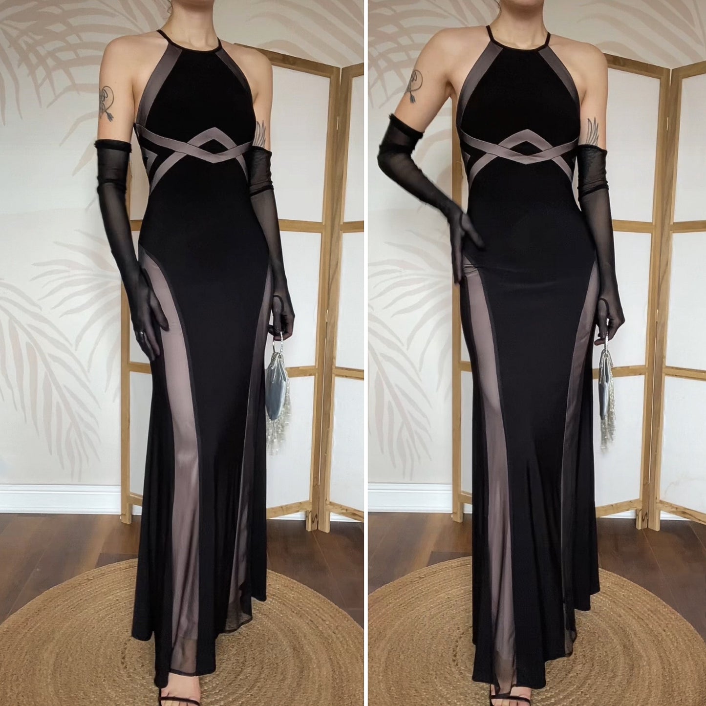 Morgan & Co black & tan stretch evening dress UK 10