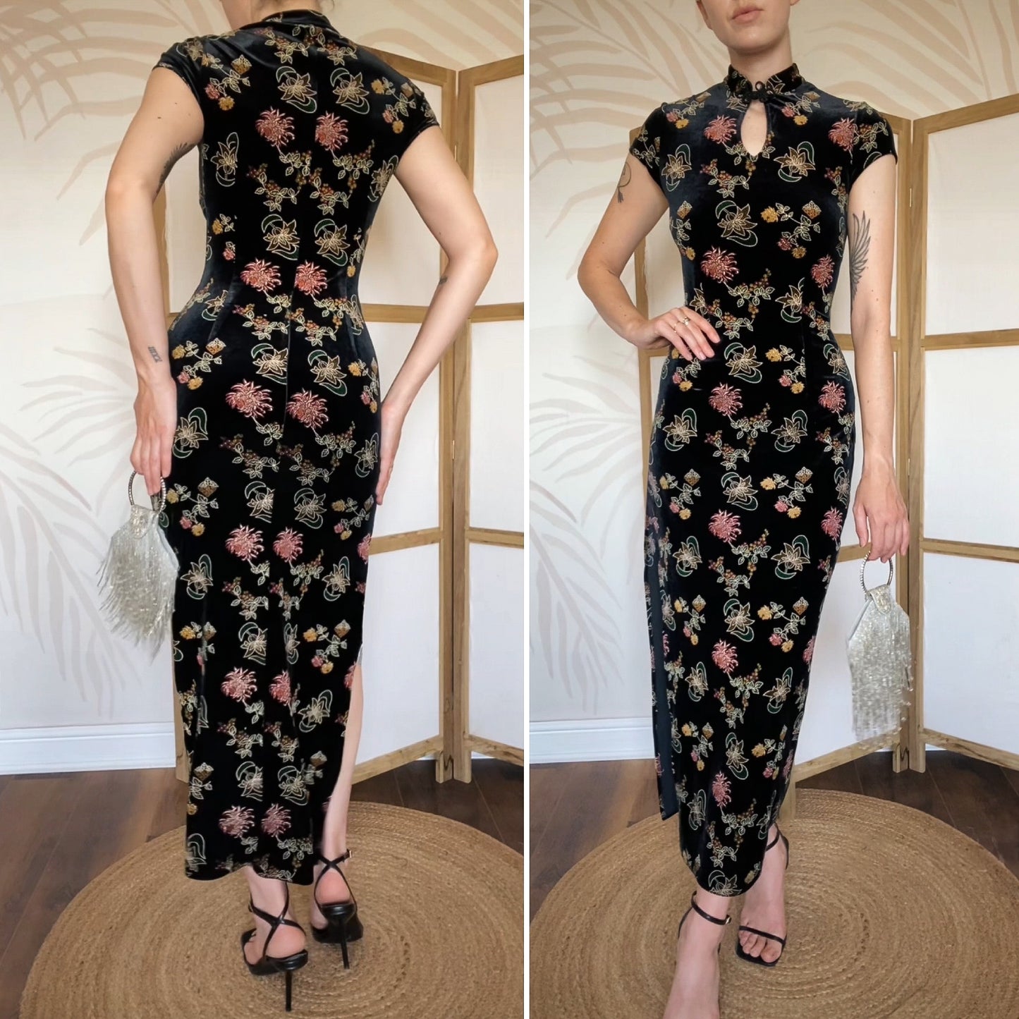 Charlotte Halton black velvet short sleeve evening dress uk 10