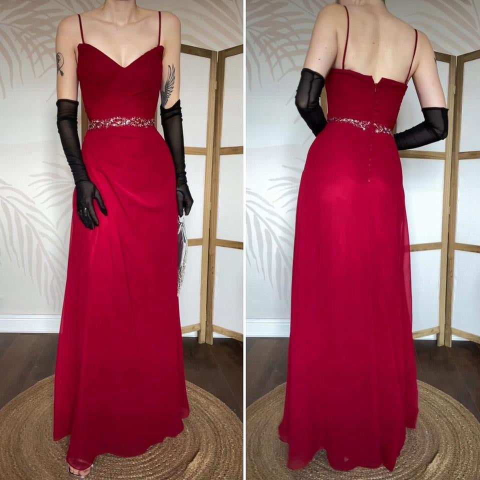 Red Veromia chiffon evening dress UK 8