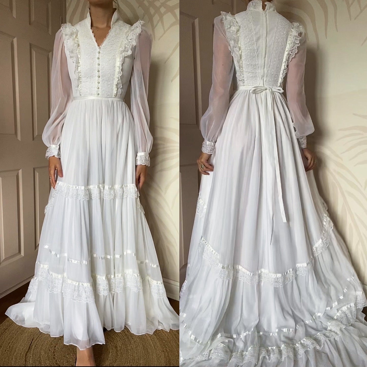 Beautiful white long sleeve lace wedding dress UK 12