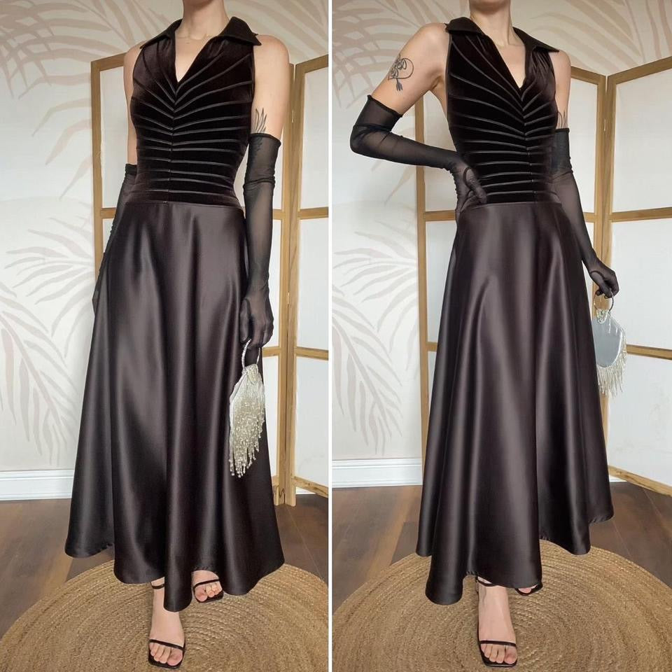 Tadashi Petite brown a-line evening dress UK 14