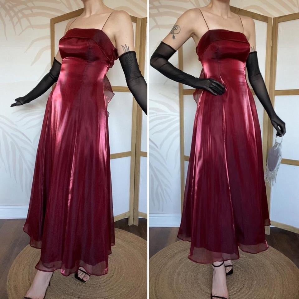 Debut red a-line shimmery evening dress uk 10
