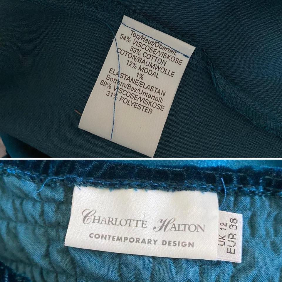 Teal Charlotte Halton 90s satin slip dress UK 12