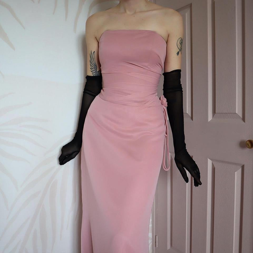Vintage Hilary Morgan dusky pink evening gown UK 12-14
